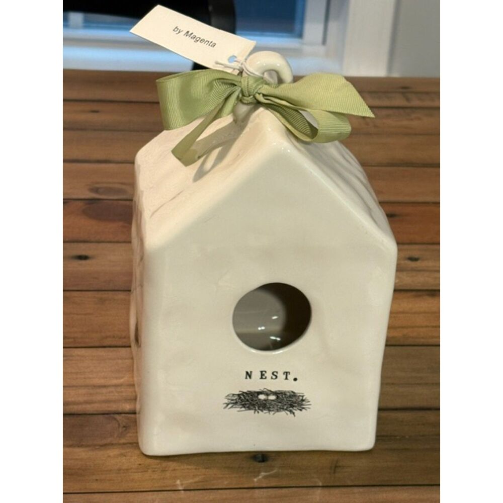 Rae Dunn Artisan Collection by Magenta Nest Birdhouse Green Ribbon NWT